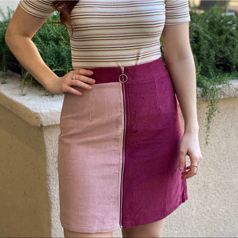 two tone corduroy zip front mini